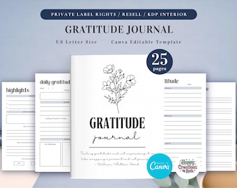 PLR Gratitude Journal for Commercial Use, Printable and Editable Template, Daily Gratitude Journal, Digital Gratitude Journal