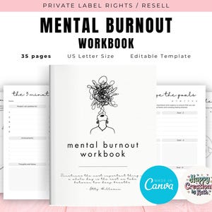 PLR / Resell Mental Burnout Workbook for Commercial Use, Printable and Editable Template, Wellness Journal, Coping Strategies Journal