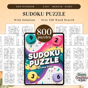 800+ Sudoku Puzzle Printable – KDP Interior Activity Book | Easy, Medium & Hard Game Bundle w/ Solutions, Instant Download, Ready to Print