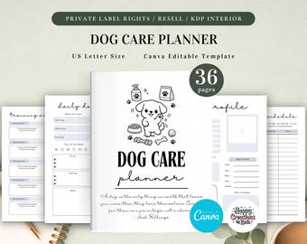 PLR Dog Care Planner for Commercial Use, Printable and Editable Template, Pet Planner, Dog Planner, Dog Journal, Dog Records