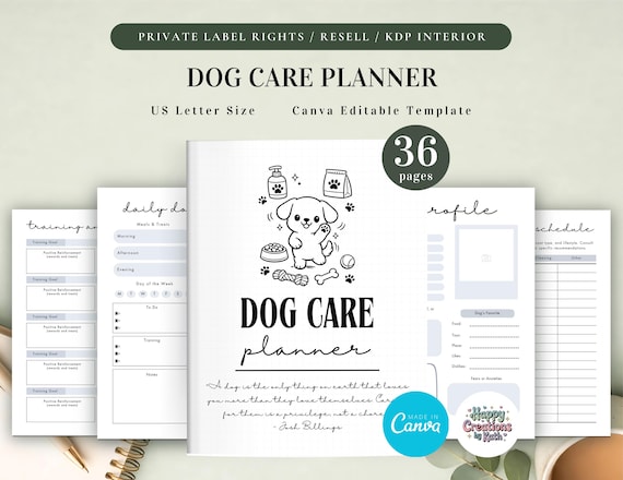 PLR Dog Care Planner for Commercial Use, Printable and Editable Template, Pet Planner, Dog Planner, Dog Journal, Dog Records