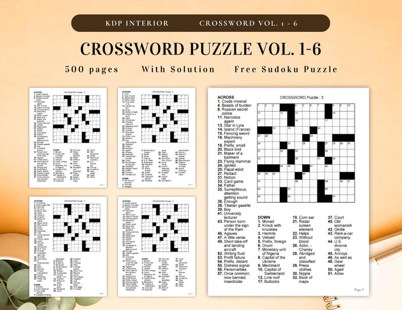 500+ Page Crossword Puzzle Book for Adults – KDP Interior Printable Bundle w/ Solutions | Activity Game, Instant Download, Ready to Print image 3