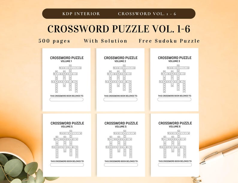 500+ Page Crossword Puzzle Book for Adults – KDP Interior Printable Bundle w/ Solutions | Activity Game, Instant Download, Ready to Print image 2