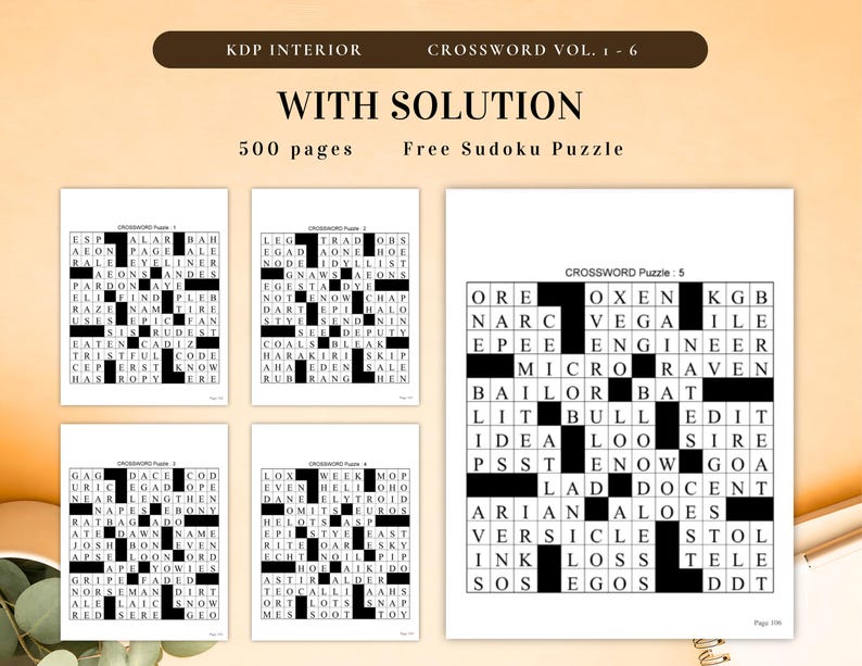 500+ Page Crossword Puzzle Book for Adults – KDP Interior Printable Bundle w/ Solutions | Activity Game, Instant Download, Ready to Print image 4