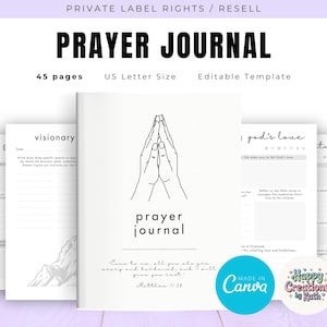 PLR / Resell Prayer Journal for Commercial Use, Printable and Editable Template, Bible Journal, Faith Journal, Christian Journal, Gratitude