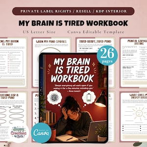 PLR / Resell My Brain is Tired Workbook, Printable and Canva Editable Template, Mental Burnout Relief, Overwhelm Recovery Template