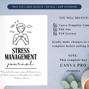 PLR Stress Management Journal for Commercial Use, Printable and Editable Template, Emotional Regulation, Stress-Relief
