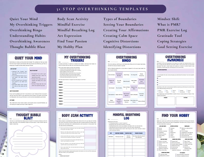 PLR / Resell Stop Overthinking Workbook, Printable and Editable Template, Declutter Your Mind, Anxiety Workbook, Mental Health Journal image 3