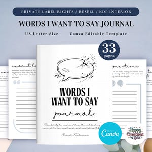 Journal des mots que je veux dire du DPP à usage commercial, modèle imprimable et modifiable, journal d'expression de soi, journal de pensées tacites