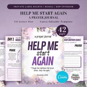 PLR Help me Start Again Journal for Commercial Use, Printable and Editable Template, Bible Journal | Faith Prayer Journal