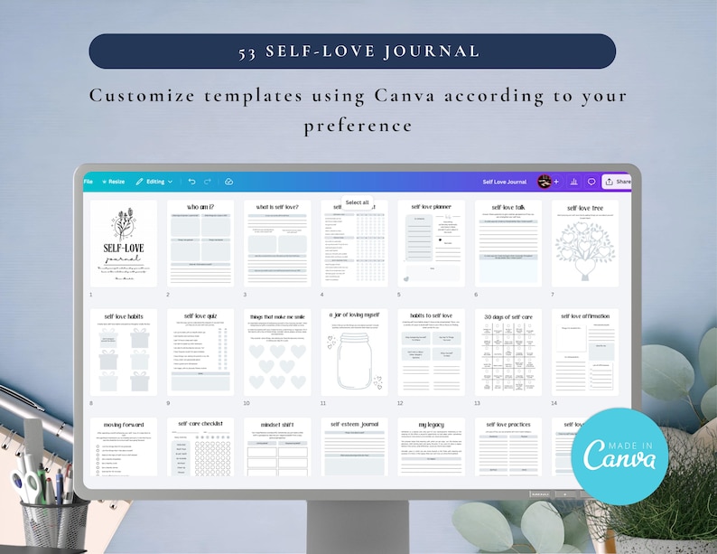 PLR Self-Love Journal for Commercial Use, Printable and Editable Template, Self-Care Journal, Affirmation Journal, Self-Love Plan