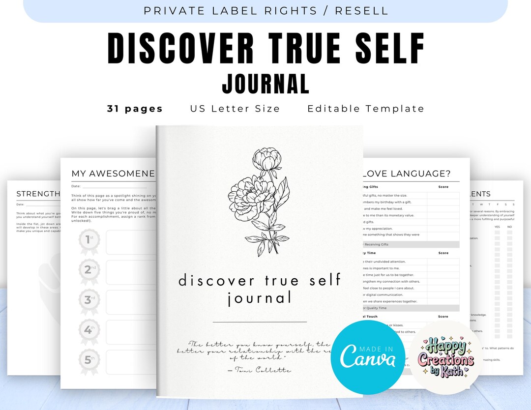 PLR / Resell Discover True Self Journal for Commercial Use, Printable ...