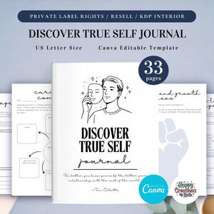 PLR Discover True Self Journal for Commercial Use, Printable and Editable Template, Mindfulness Journal, Self-Discovery Journal