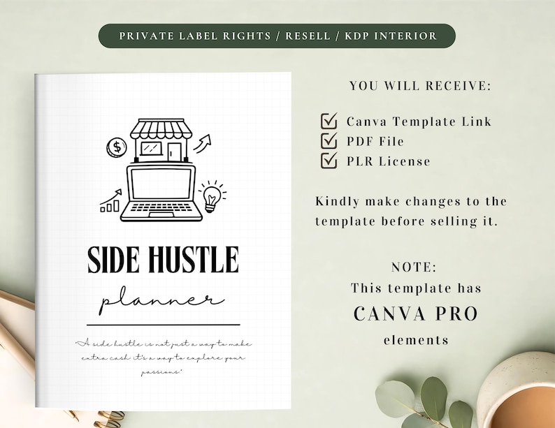 PLR Side Hustle Planner for Commercial Use, Printable and Editable Template, Business Planner, Small Business Planner, Marketing