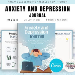 PLR / Resell Anxiety and Depression Journal for Commercial Use, Printable and Editable Template, Mental Health Journal, Anxiety Worksheet