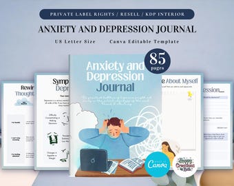 PLR Anxiety and Depression Journal for Commercial Use, Printable and Editable Template, Mental Health Journal, Anxiety Worksheet