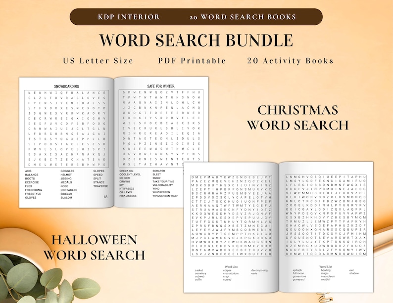 Word Search 2000+ Pages Bundle Printable Puzzle Game with Solution for Kids, Adult, Seasons, Christmas, Halloween, Thanksgiving Holidays PDF image 2