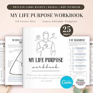 Cuaderno de trabajo "Mi propósito de vida" (PLR) para uso comercial, plantilla imprimible y editable / Cuaderno de trabajo para una vida significativa