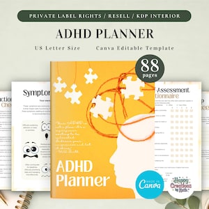 Planificador PLR para TDAH de uso comercial, plantilla editable e imprimible, planificador de concentración, organizador para TDAH, plan de productividad