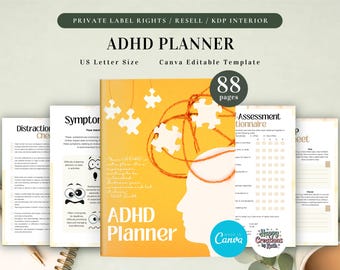 PLR ADHD Planner for Commercial Use, Editable and Printable Template, Focus Planner, ADHD Organizer, Productivity Plan