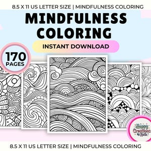 May include: A set of 170 printable coloring pages with intricate designs. The pages are 8.5 x 11 inches and are perfect for mindfulness and relaxation.