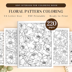 Floral Pattern Coloring Book Bundle Printable for KDP Interior | Stress-Relief Coloring, Kids and Adults Coloring Book, Flower Coloring
