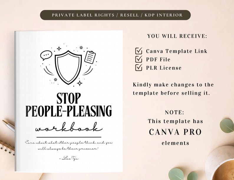 PLR Stop People-Pleasing Workbook for Commercial Use, Printable and Editable Template, Set Boundaries, Personal Growth Workbook