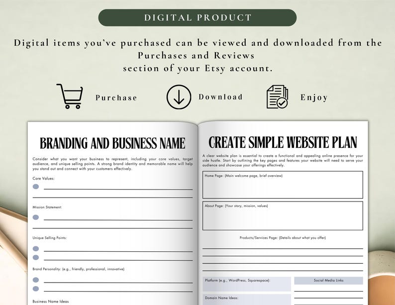 PLR Side Hustle Planner for Commercial Use, Printable and Editable Template, Business Planner, Small Business Planner, Marketing