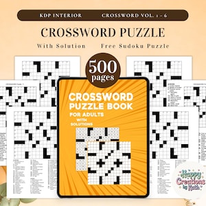 500+ Page Crossword Puzzle Book for Adults – KDP Interior Printable Bundle w/ Solutions | Activity Game, Instant Download, Ready to Print