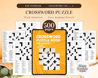 Plus de 500 pages de mots croisés pour adultes – Ensemble intérieur imprimable KDP avec solutions | Jeu d'activité, téléchargement immédiat, prêt à imprimer