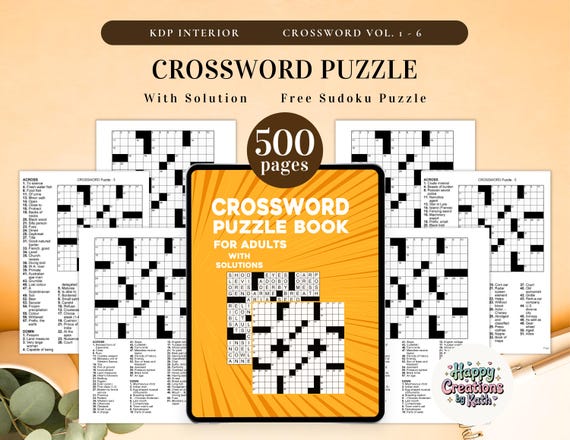 500+ Page Crossword Puzzle Book for Adults – KDP Interior Printable Bundle w/ Solutions | Activity Game, Instant Download, Ready to Print