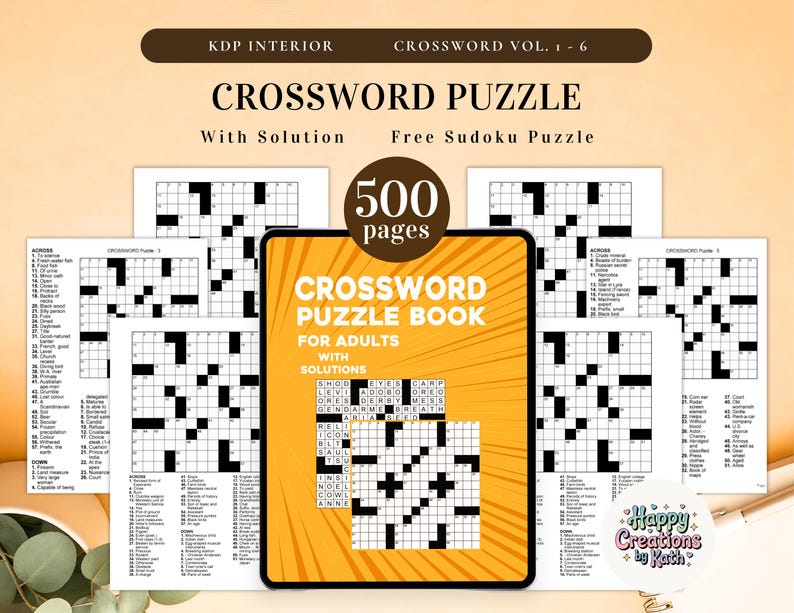 500+ Page Crossword Puzzle Book for Adults – KDP Interior Printable Bundle w/ Solutions | Activity Game, Instant Download, Ready to Print image 1
