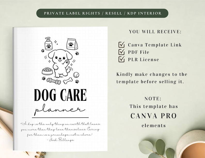 PLR Dog Care Planner for Commercial Use, Printable and Editable Template, Pet Planner, Dog Planner, Dog Journal, Dog Records image 2
