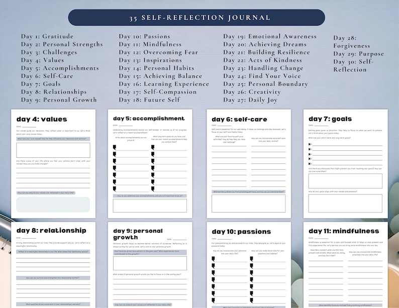 PLR Self-Reflection Journal for Commercial Use, Printable and Editable Template, Daily Mindfulness Journal, Self-Growth Journal