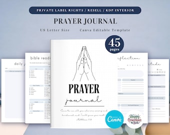 PLR Gebetstagebuch für kommerzielle Nutzung, druckbare und bearbeitbare Vorlage, Bibeljournal, Glaubensjournal, christliches Journal, Dankbarkeit