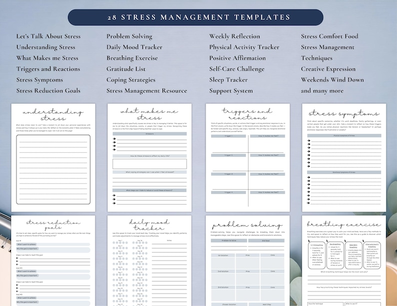PLR Stress Management Journal for Commercial Use, Printable and Editable Template, Emotional Regulation, Stress-Relief