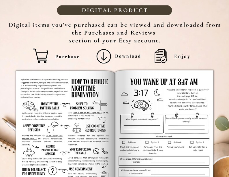 PLR Nighttime Overthinking Workbook for Commercial Use, Printable and Editable Template | Sleep Anxiety Journal
