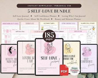 5 Self-Love Journal Bundle for Personal Use | PDF Printable and Digital Use | Self-Care Worksheets | Confidence Planner | Beauty Planner
