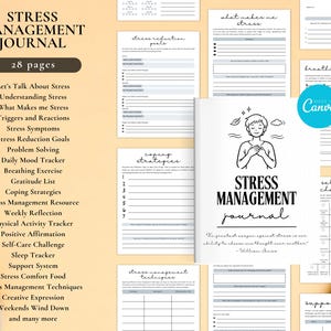 May include: A stress management journal with a white cover featuring a line drawing of a person. The journal includes sections on stress reduction, coping strategies, and self-care. The journal is 28 pages long.
