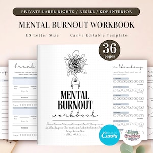 PLR Mental Burnout Workbook for Commercial Use, Printable and Editable Template, Wellness Journal, Coping Strategies Journal