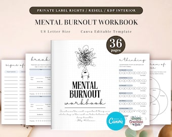 Zeszyt ćwiczeń PLR Mental Burnout do użytku komercyjnego, szablon do druku i edycji, dziennik dobrego samopoczucia, dziennik strategii radzenia sobie
