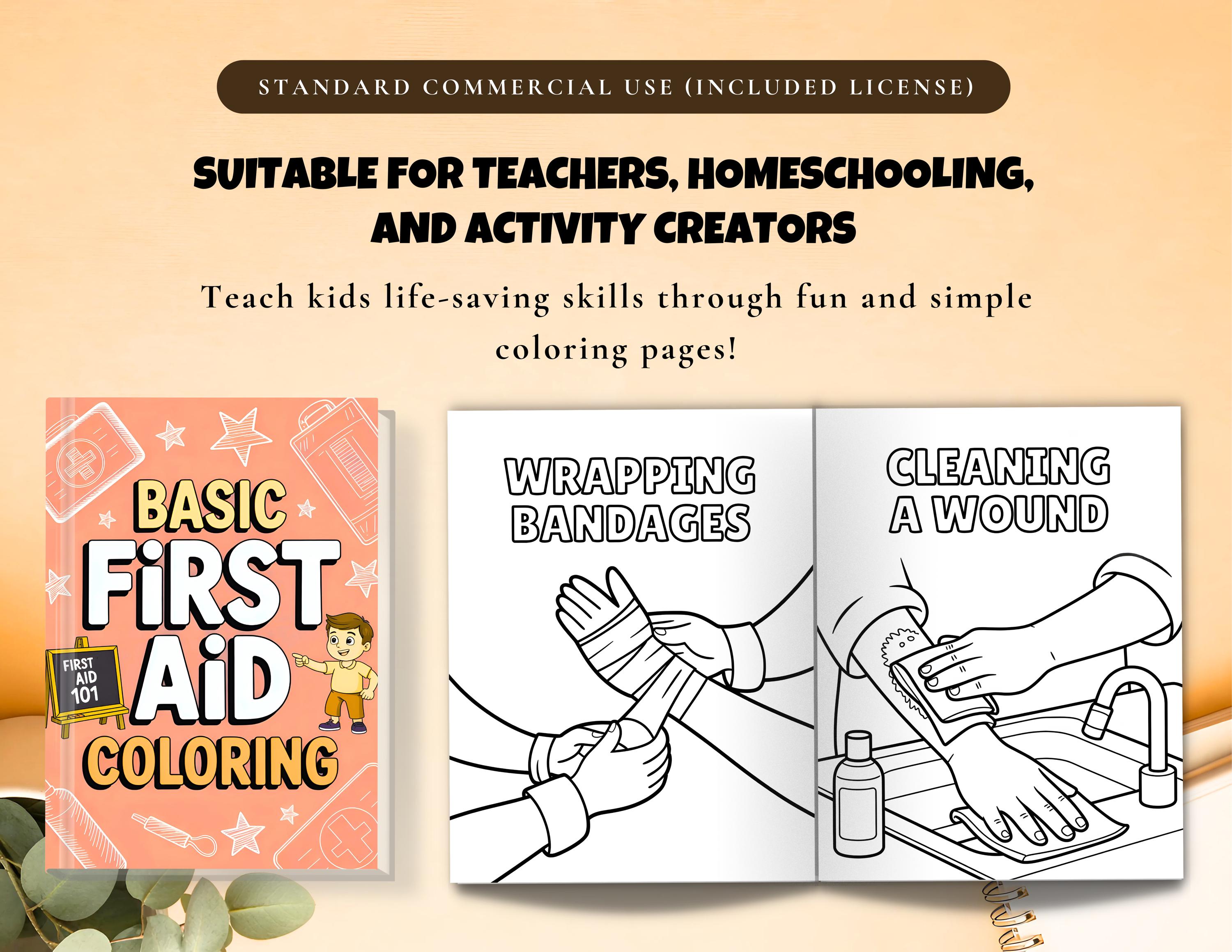 Basic First Aid Coloring Pages | Commercial Use | 25-page PDF Safety ...