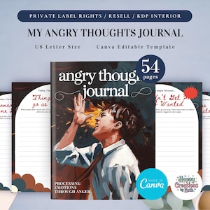 PLR Diario de mis pensamientos de ira para uso comercial, plantilla imprimible y editable, diario de desahogo, diario de emociones, diario de rabia