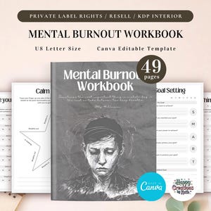 PLR Mental Burnout Workbook for Commercial Use, Printable and Editable Canva Template, Stress Management, Wellness Journal