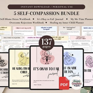 5 Selbstmitgefühl-Bundle für den persönlichen Gebrauch | PDF druckbare und digitale Verwendung | Arbeitsblatt zur Selbstliebe | Heilungs-Planer | Self-Care-Planer