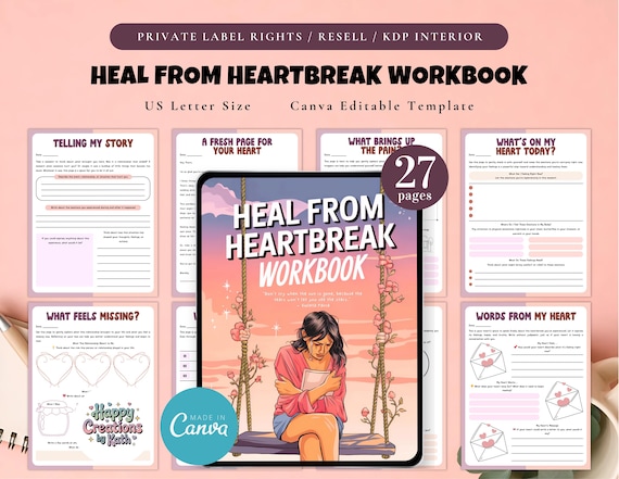 PLR / Resell Heal from Heartbreak Workbook, Printable and Editable Template, Moving On Workbook, Healing Workbook, Heart Healing Workbook