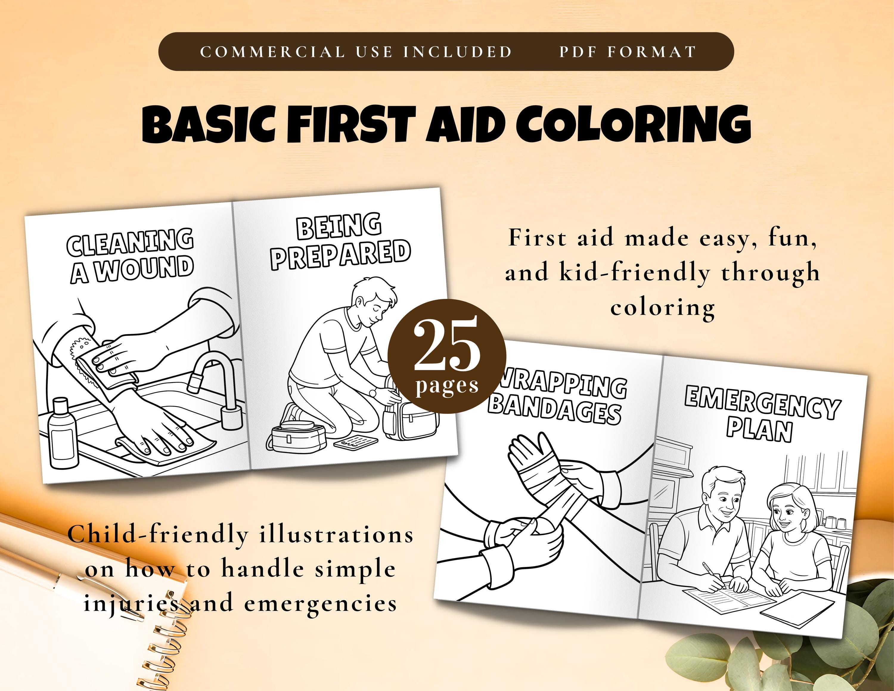 Basic First Aid Coloring Pages | Commercial Use | 25-page PDF Safety ...