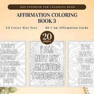 Affirmation Coloring Bundle | Printable for KDP Interior and Personal Use | I Am Affirmations Motivational, Inspiring, Anxiety Relief image 4