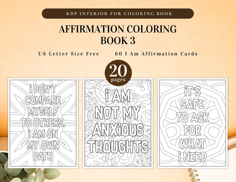 Affirmation Coloring Bundle | Printable for KDP Interior and Personal Use | I Am Affirmations Motivational, Inspiring, Anxiety Relief image 4