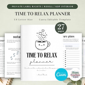 PLR Time to Relax Planner for Commercial Use, Printable and Editable Template, Self-Care Planner, Rest Day Plan